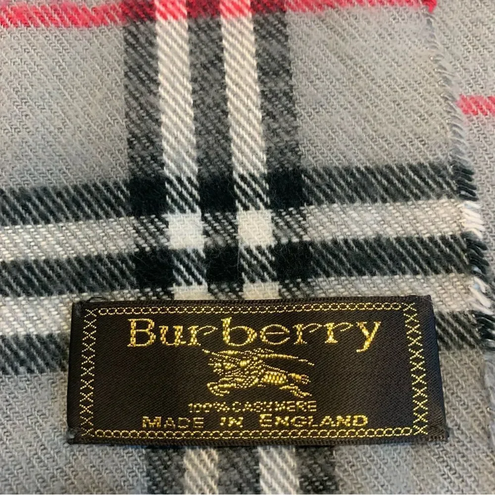 BURBERRY Authentic gray black red white plaid check Nova print cashmere scarf🔥